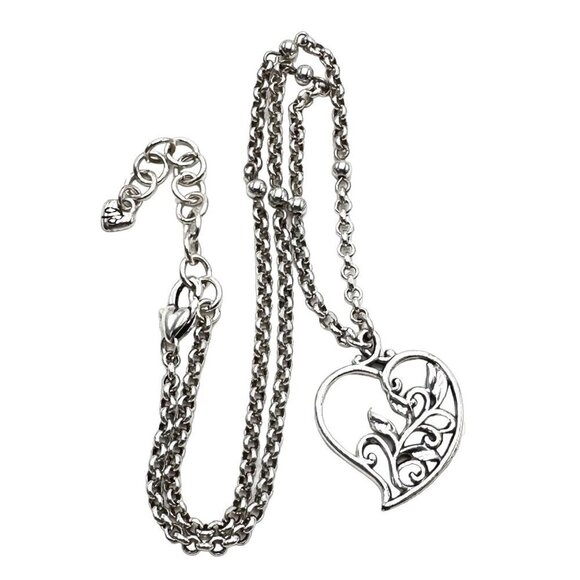 Brighton Heart Floral Pendant Silver Plated 16 - 18 Inch Necklace - Picture 2 of 2